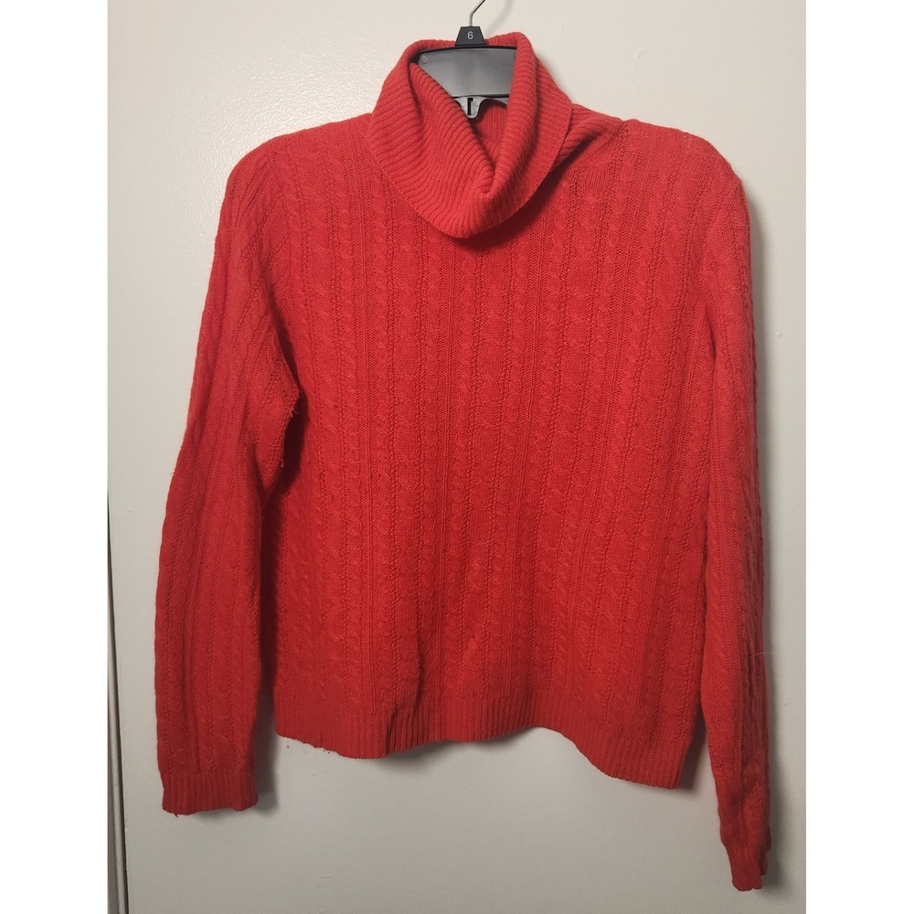 Vtg Jeanne Pierre Womens Small Lambswool Angora Cableknit Turtleneck Sweater Red